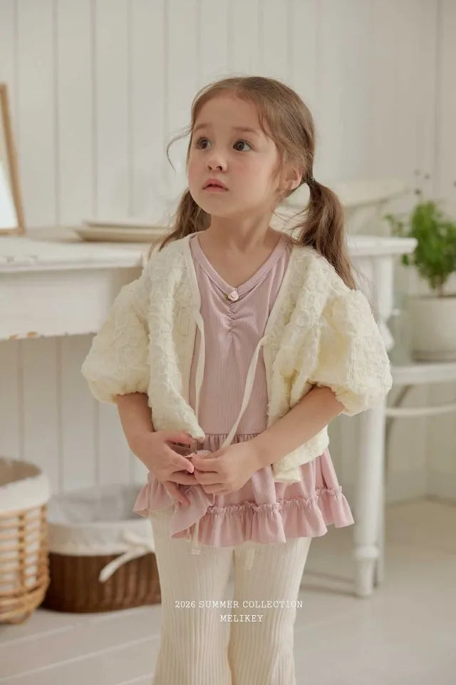 2026 Melikey Summer - 蕾絲蓬袖綁帶開襟衫 2色 (70-140cm)