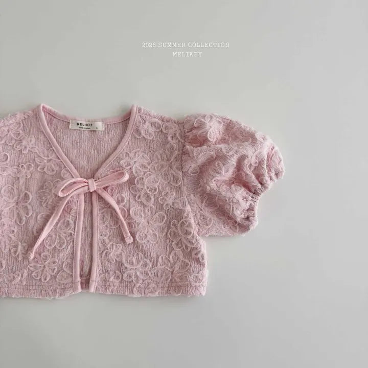 2026 Melikey Summer - 蕾絲蓬袖綁帶開襟衫 2色 (70-140cm)
