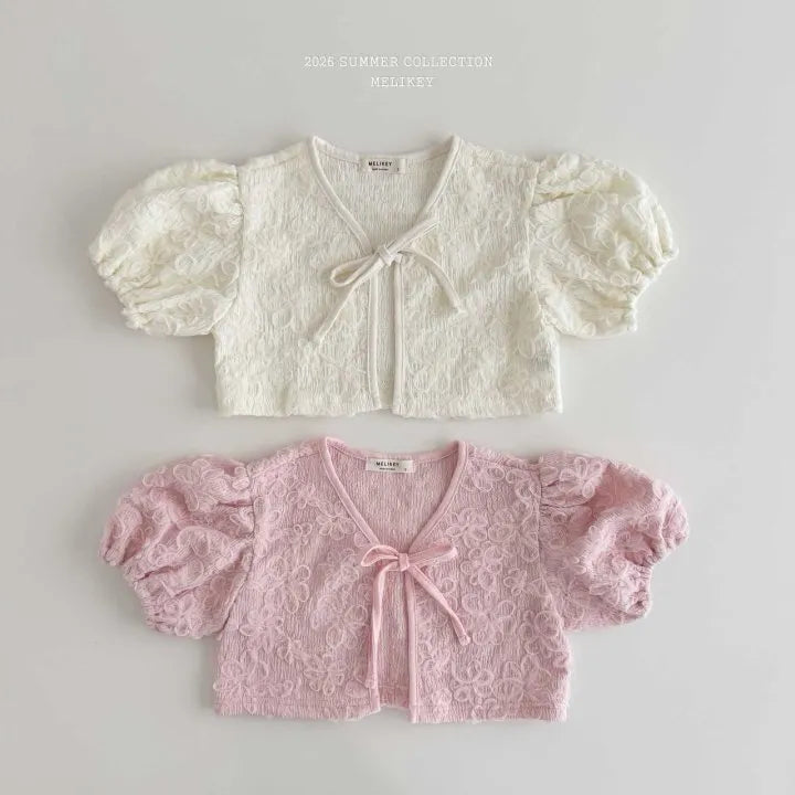 2026 Melikey Summer - 蕾絲蓬袖綁帶開襟衫 2色 (70-140cm)