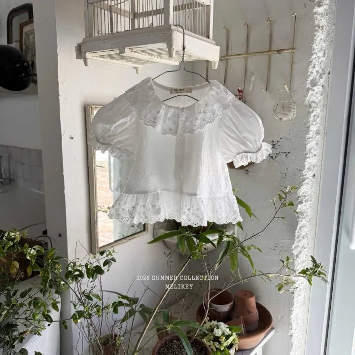 2026 Melikey Summer - 蕾絲荷葉邊蓬袖上衣 (70-140cm)