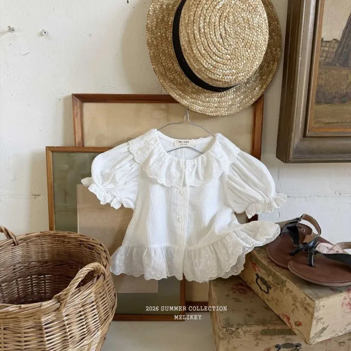 2026 Melikey Summer - 蕾絲荷葉邊蓬袖上衣 (70-140cm)