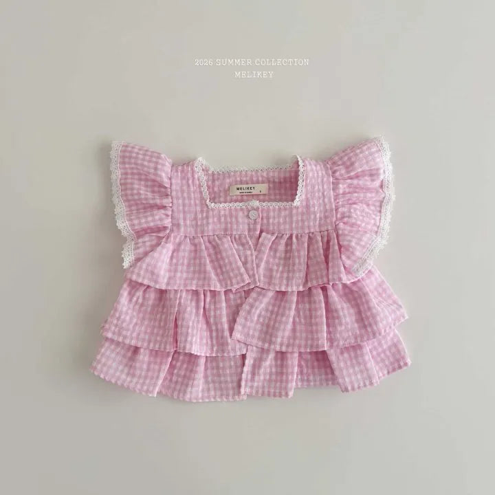 2026 Melikey Summer - 格紋蕾絲層次蛋糕上衣 3色 (70-140cm)