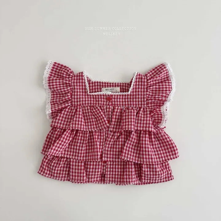 2026 Melikey Summer - 格紋蕾絲層次蛋糕上衣 3色 (70-140cm)