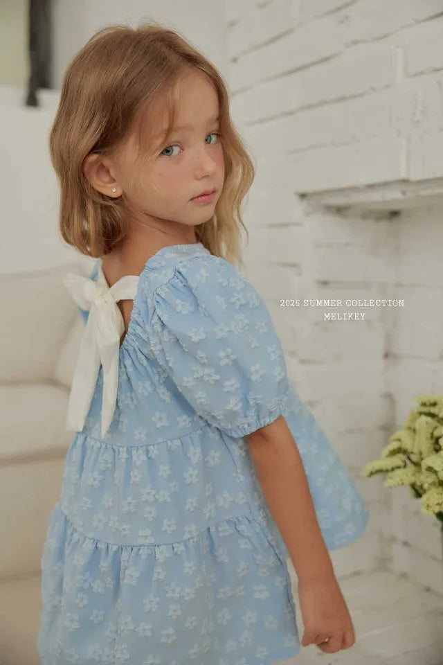 2026 Melikey Summer - 花花後蝴蝶結蓬袖洋裝 2色 (70-140cm)