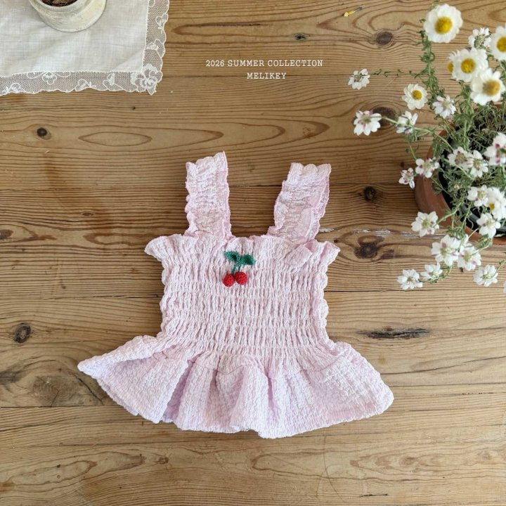 2026 Melikey Summer - 櫻桃荷葉邊煙燻背心 3色 (70-140cm)