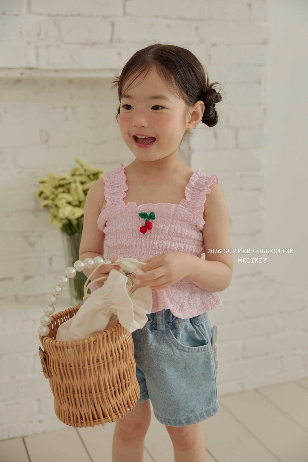 2026 Melikey Summer - 櫻桃荷葉邊煙燻背心 3色 (70-140cm)